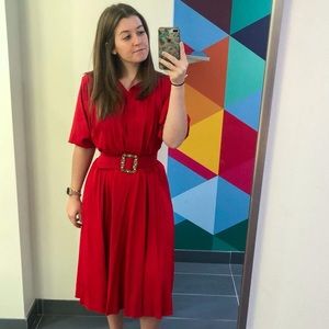 Vintage Red Dress with Buckle Belt